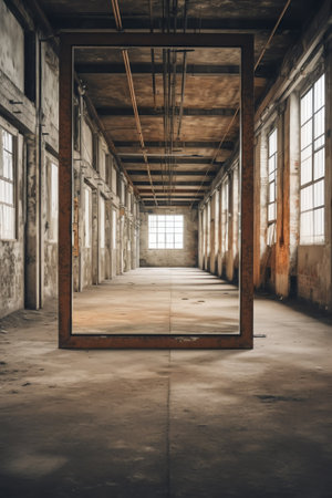 Interior view inside an abandoned factory buildingの素材