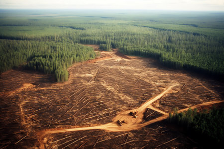 Deforestation environmental problem: Borneo rainforest destroyed to make way for oil palm plantations.の素材