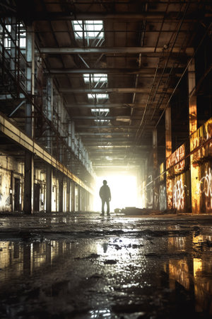 Interior of an abandoned factory with grimeの素材