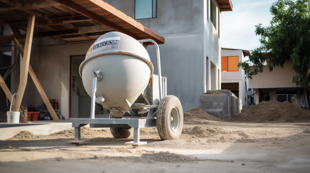 A metal construction container parked in the street full of sand to work in a nearby construction siteの素材