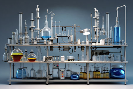 Chemical tank in the factory and Pump, Chemicals used in industry or in laboratoryの素材
