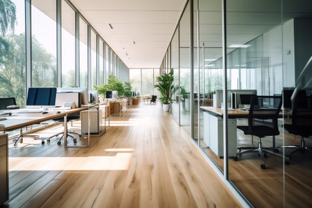 Office space. Office armchairs and desks. Corporate workplace viewの素材