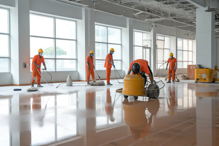 The construction site of the interior decoration of the commercial pavement officeの素材