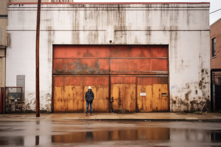 Old loading dock and warehouse, deserted building, exterior, blocked doors.の素材