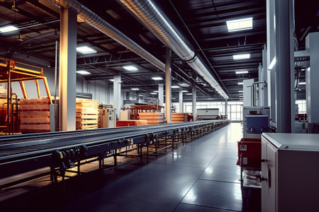 Illuminated empty modern production hallの素材