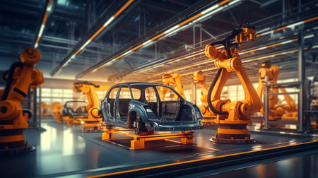 Modern automobile production line, automated production equipment.の素材