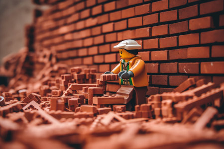 constuction worker with bricks in wheelbarrow at a building siteの素材