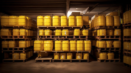 Oil barrels or chemical drums stacked upの素材