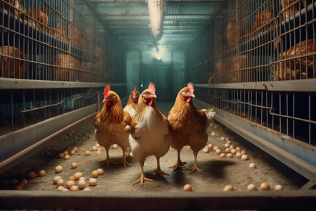 Row of machine to give food to chicken in poultry farm, clean place, safe room for new chick.の素材