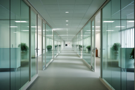 Office corridor in modern industrial production areaの素材