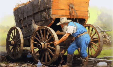 Old mortar cart in construction siteの素材