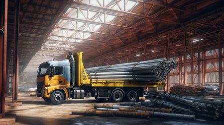 The steel pole is being assembled. To insert oil and chemical pipelines Storage from the boat Paid to the petroleum settlementの素材