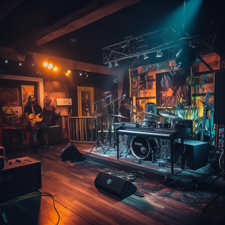 LVIV, UKRAINE - June 18, 2019: rock band concert preparation. equipment viewの素材