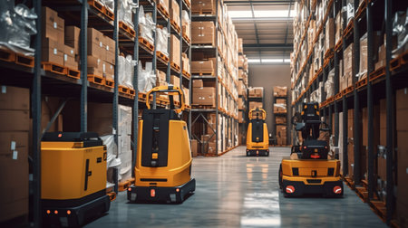 Two loaders in modern storehouseの素材