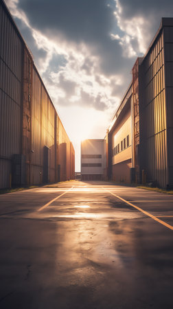 Horizontal banner photo industrial modern warehouse exteriorの素材