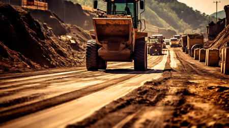 Laying a new asphalt on the road in Czech Republic. Construction of the road. Reconstruction of the road. Empty construction site.の素材