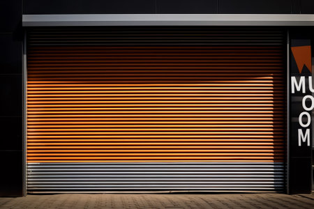 Steel shutter door of warehouse, storage or storefront for metal door background and textured.の素材