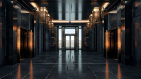 Hollow modern building floor with elevatorの素材