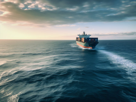Large empty cargo ship in the sea during sunny summer dayの素材
