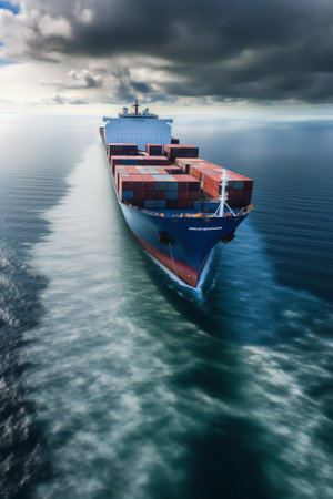 Large empty cargo ship in the sea during sunny summer dayの素材