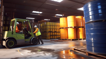 Editorial use only; a truck loaded with many empty steel barrels, taken at Buriram, Thailand, in July 2022.の素材