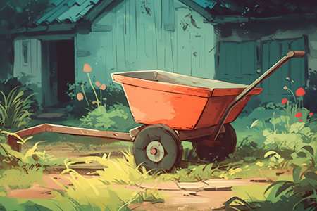 Wheelbarrow at the backyard of house construction siteの素材