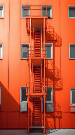 Aluminum ladder at the construction site against the background of a red brick wall. Work at height. Safety engineeringの素材