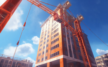 Johannesburg, South Africa - March 8, 2018: Unfinished building with construction crane in skyline.の素材