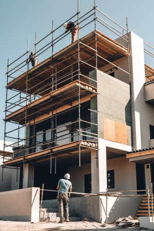 Scaffolding on exterior of new development in Southern Californiaの素材