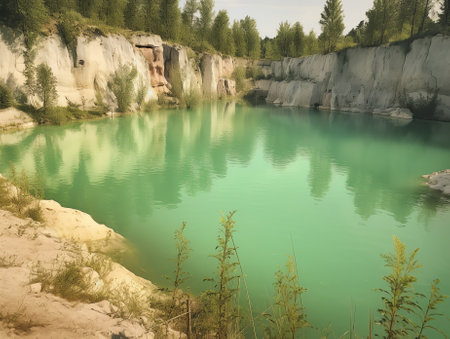 Beautiful Nature, Travel Concept. Landscape Background. Blue Lake, Quarry.の素材