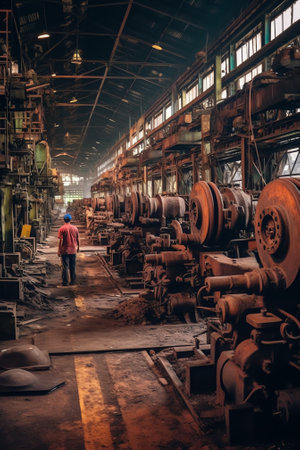 Industrial equipment in the workshop of an old abandoned factory in Moscow, Russiaの素材
