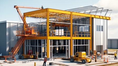 Construction site scene of commercial officeの素材