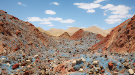 Slopes of white waste. Mountains of waste chemical plant. Salt heaps. Scorched barren desert. Dead soil. Postaocalyptic landscape.の素材