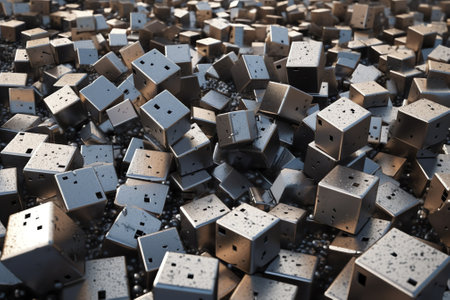 rusty fasteners in broken concrete blocksの素材