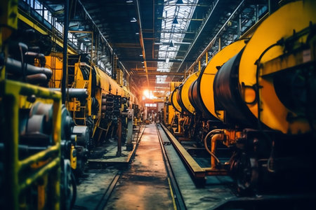 Industrial equipment in the workshop of an old abandoned factory in Moscow, Russiaの素材