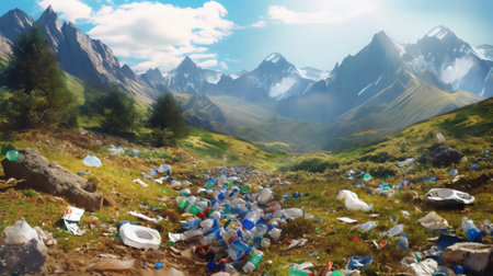 Modern Western civilization pollutes the habitat, including household waste with detergents, which enter the lakes and rivers of the mountains of Italy and Switzerland.の素材