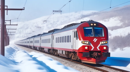 Railway tracks in winter scenery Russia, Moscow regionの素材