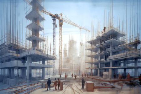 construction site building with cement material structureの素材