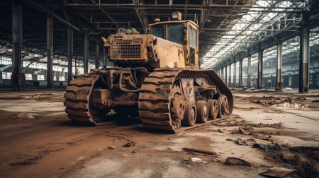 Territory of abandoned industrial area waiting for demolition. Junk at former Voronezh excavator factory.の素材