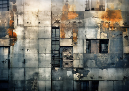 Wall of broken glass in an abandoned industrial complex.の素材
