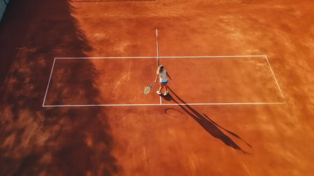 tennis court with a red surface of crushed brick. clay on the playing field needs regular maintenance. rolling and sweeping, dusty surfaces should be sprinkled with water before thの素材