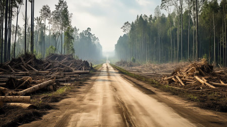 Deforestation environmental problem. Destruction of rain forest in Borneo for palm oil plantations.の素材