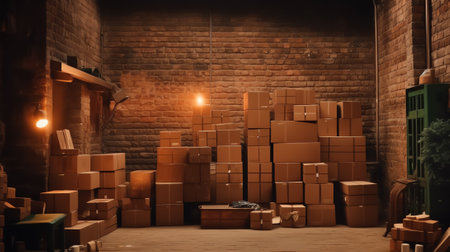 Boxes stage equipment for a concert on wood and old brickの素材