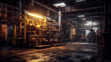 Industrial shot with the interior of an old heavy duty factoryの素材