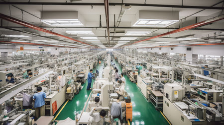 Klaten, Indonesia 8 July 2021 : Big sewing machine factory in empty space backgroundの素材