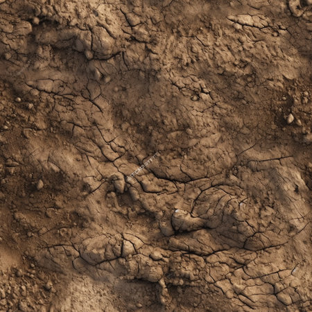 Empty dry cracked swamp reclamation soil, land plot for housing construction project with car tire print in rural area. Business concept.Business handshake land purchaseの素材