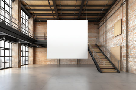 Mezzanine for industrial buildings. Temporary multi-storey structure with stairs. Mezzanine for warehouse. Multi-tiered construction for factory. Mezzanine isolated on white. Copyの素材