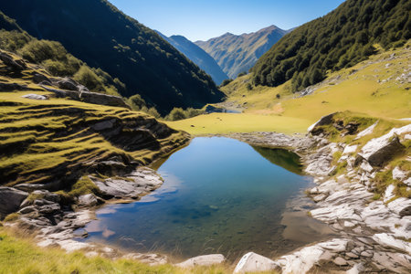 Natural landscape with an old mine track in the AigÃ¼estortes and Estany de Sant Maurici National Park (Spain).の素材