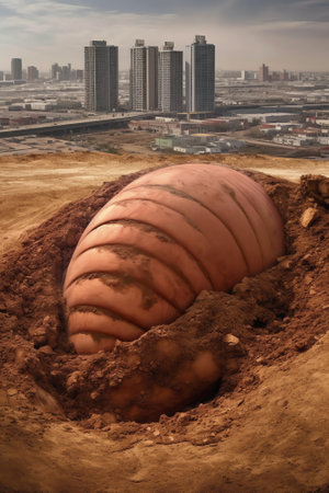 Heap of earth sand and clay at the construction site against the sky. Earthworks at the construction siteの素材