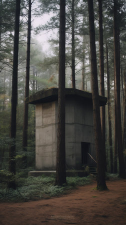 Empty sewage treatment plant in the forestの素材
